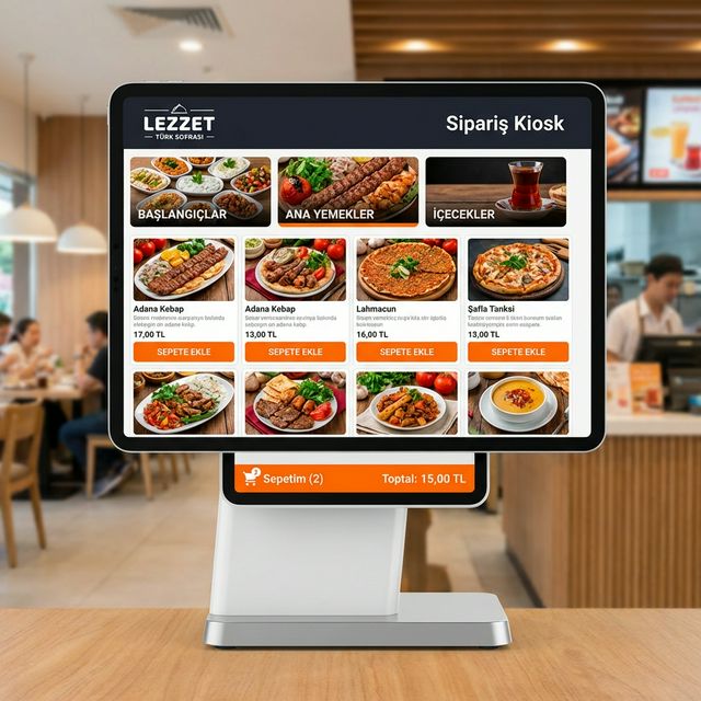 Self Order Kiosk masaüstü — Türk mutfağı menüsü